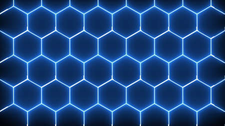 Decorative geometric tracery with 3d render honeycomb. Rhombic glowing elements in futuristic lines with simple ornaments. Light mosaic with modern minimalist polygonal interiorの写真素材