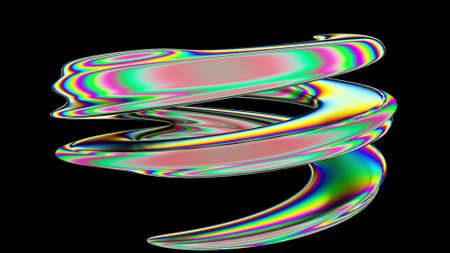 Bright spinning spiral in 3d render digital space. Graphic curved lines in illusory futuristic vortex. Twisted stripes in dynamic wavy dance. Element for creative splash and presentationの写真素材