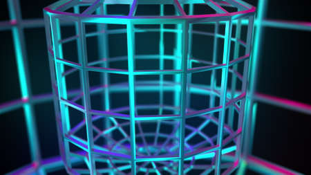 Digital grille made of 3d render of gradient metal. Safe online data storage from cyber hacking. Protective barrier for hazardous substances. Oval casing for electromagnetic radiation.の写真素材