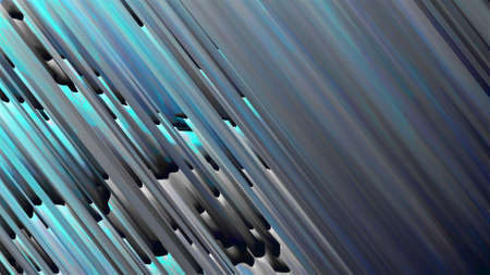 Straight geometric lines with 3d render digital textures and fractures. Stream stripes in digital...
