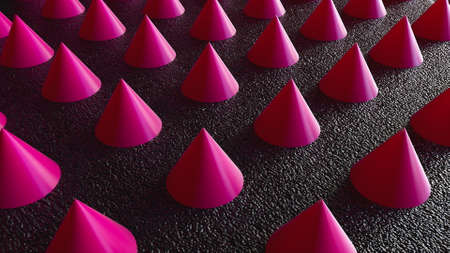 Abstract minimalism from 3d render of pyramids. Festive figurines lined up with vertical and horizontal lines. Decorative interior decoration for party and digital presentation.の写真素材