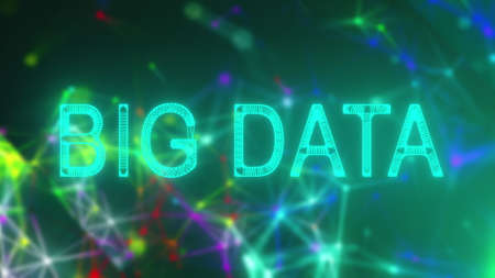 Cybernetic databases with 3d render visualization. Informational analysis of software code and web resources. Business forecasting growth and decline of industrial and exchange flows.の写真素材