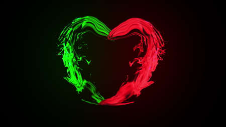 Romantic symbol with 3d render of glowing linear streams and energy clots. Magic of passion and glowing love. Bright decoration and energy frame for digital presentation.の写真素材