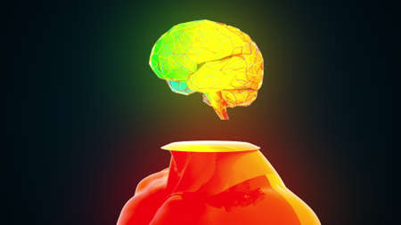 Technological development of intelligence with 3d render abstract anatomical visualization. Futuristic organism for working on complex projects and virtual information control system.の写真素材