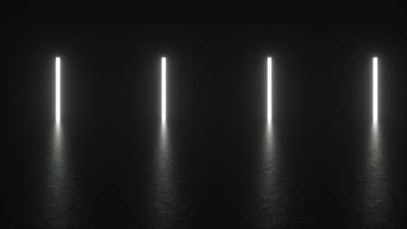 Futuristic corridor with 3d render lighting made of flickering electric tubes with reflection....