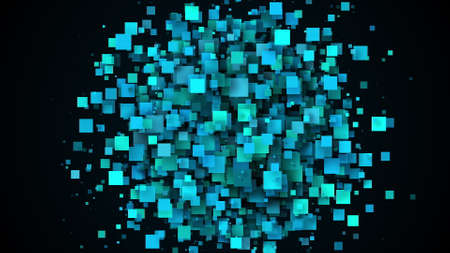 Geometric wave from scattering 3d render cubes. Digital futuristic panorama of data processing and...