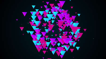 Flying and attracting digital 3d render of pyramids with different sizes. Futuristic panorama of...