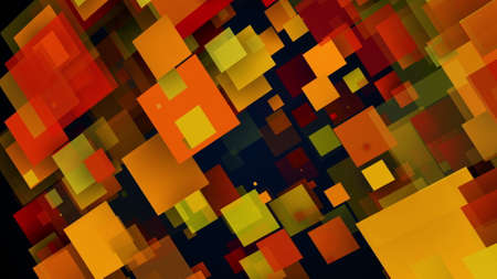 Quadrangular shapes in 3d render of random movement. Futuristic cyber landscape with transparent...