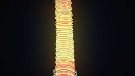 Twisting weave 3d rendering of lines in minimalist design. Abstract digital textures tangled and compressed into rope with decaying ends. Spiral bright roll with dynamic unwinding.の写真素材