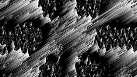 Distorted lines 3d render of geometric stripes with layering effect. Monochrome digital futurism with generated blur and decorative cyber design. Minimalistic interior grunge web.の写真素材