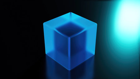 Blue glass cube. Computer generated 3d renderの写真素材