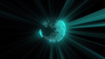 Blue particle Earth. Computer generated 3d renderの写真素材