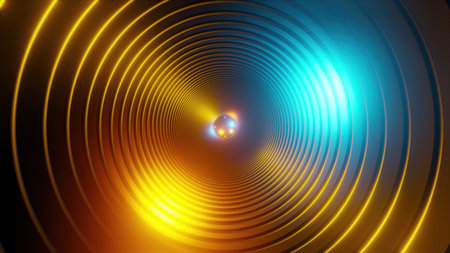 Tunnel with rainbow light. Computer generated 3d renderの写真素材