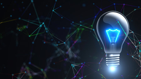 Light bulb with connection dots. Computer generated 3d renderの写真素材