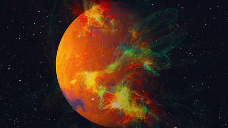 planet Mars with nebula. Computer generated 3d render