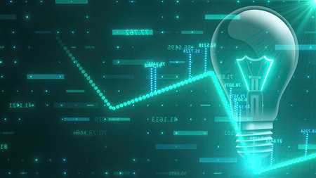 Stock market chart with light bulb. Computer generated 3d renderの写真素材