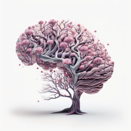 Purple brain tree, Epilepsy and alzheimer awareness, mental health, brainstorming concept, created with Generative AIの素材
