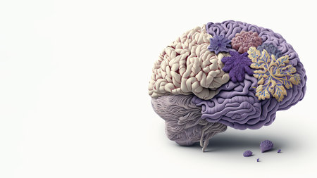 Purple brain,  Epilepsy and alzheimer awareness, brain tumor, Autism, mental health concept, created with Generative AIの素材