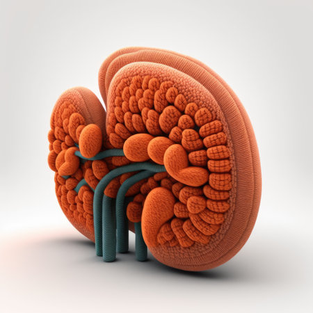 Red Kidneyon white background, world kidney day, Organ Donor Day, Chronic kidney disease concept, Generative AIの素材