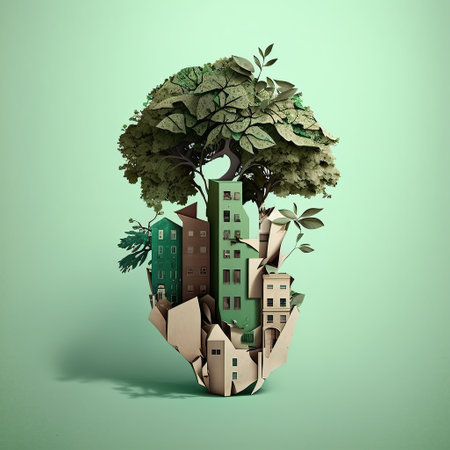 Harmony of tree and city, sustainable living,  climate change awareness concept, Generative AIの素材