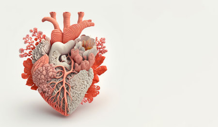 Pastel floral anatomical heart, world heart day, health wellness insurance conceptPastel coral anatomical heart, world heart day, health wellness insurance concept, Generative AIの素材