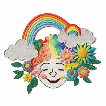 Woman face with flowers and rainbow, positive mental health, women's day and diversity concept, Generative AIの素材