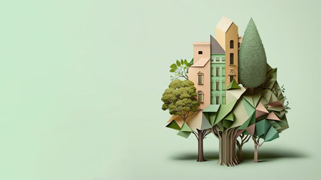 Harmony of tree and city, sustainable living,  climate change awareness concept, Generative AIの素材