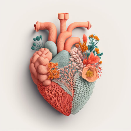 Pastel floral anatomical heart, world heart day, health wellness insurance conceptPastel coral anatomical heart, world heart day, health wellness insurance concept, Generative AIの素材