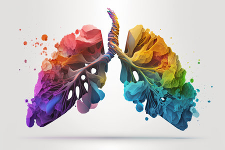 Rainbow anatomy lung, world tuberculosis day, quit smoking concept, created with Generative AIの素材