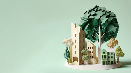 Harmony of tree and city, sustainable living,  climate change awareness concept, Generative AIの素材