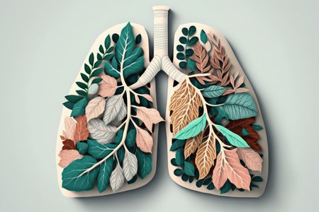 Pastel flora anatomy lung, world tuberculosis day, quit smoking concept, created with Generative AIの素材