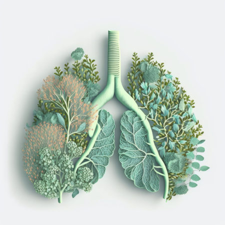 Green flora anatomy lung, world tuberculosis day, quit smoking concept, created with Generative AIの素材