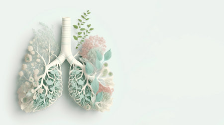 Pastel flora anatomy lung, world tuberculosis day, quit smoking concept, created with Generative AIの素材