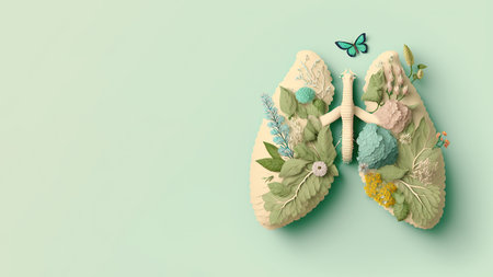 Pastel flora anatomy lung, world tuberculosis day, quit smoking concept, created with Generative AIの素材