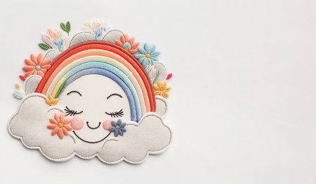 Woman face with flowers and rainbow, positive mental health, women's day and diversity concept, Generative AIの素材