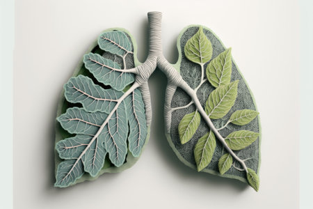 Green leaves anatomy lung, world tuberculosis day, quit smoking concept, created with Generative AIの素材
