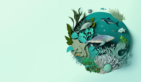 Ocean ecosystems paper art, World Environment Day, world Oceans day concept, Generate Aiの素材