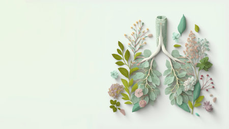 Pastel flora anatomy lung, world tuberculosis day, quit smoking concept, created with Generative AIの素材