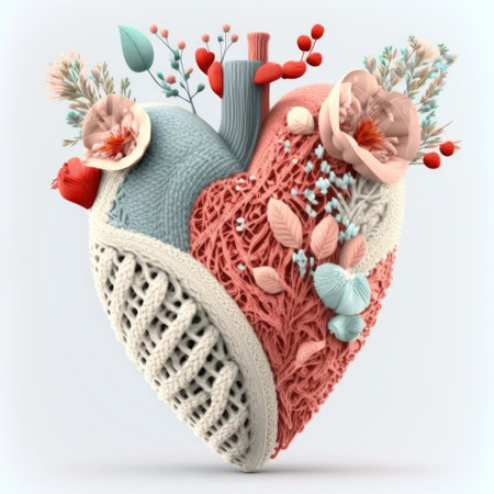 Pastel floral anatomical heart, world heart day, health wellness insurance conceptPastel coral anatomical heart, world heart day, health wellness insurance concept, Generative AIの素材