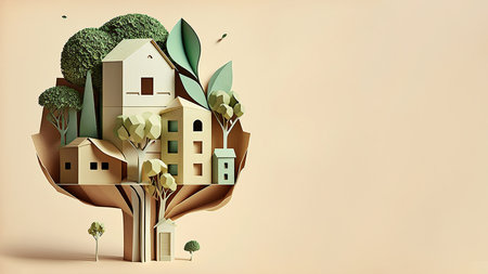 Harmony of tree and city, sustainable living,  climate change awareness concept, Generative AIの素材