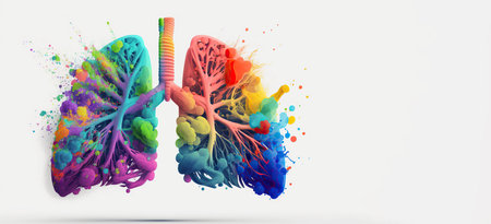 Rainbow anatomy lung, world tuberculosis day, quit smoking concept, created with Generative AIの素材