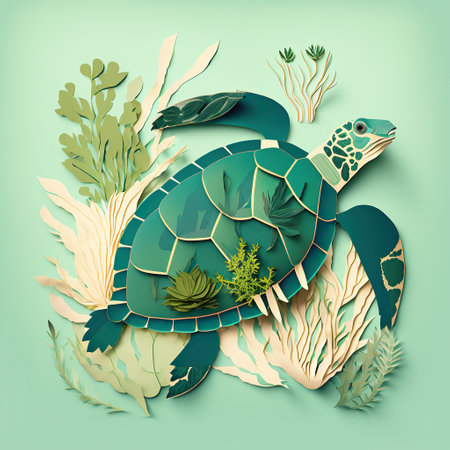 Ocean ecosystems paper art, world  turtle day, world oceans day concept, Generate Aiの素材