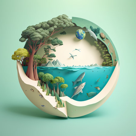 Ocean ecosystems paper art, World Environment Day, world Oceans day concept, Generate Aiの素材