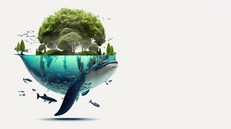 Whale and Ocean ecosystems, world environment day, world oceans day concept, Generate Aiの素材