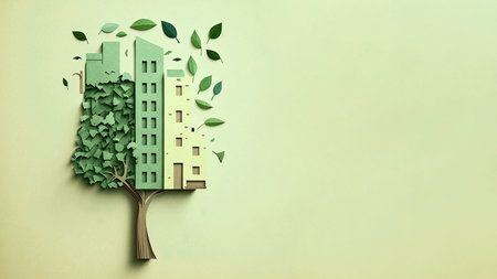 Harmony of tree and city, sustainable living,  climate change awareness concept, Generative AIの素材