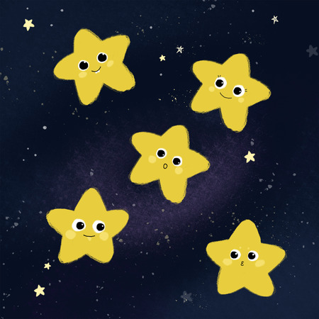 5 yellow stars in the night sky. emotionsの写真素材