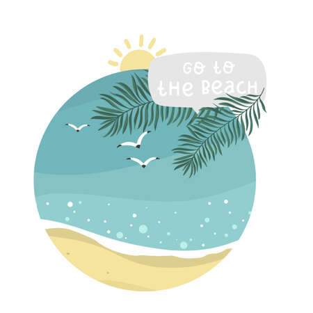welcome to the beach sun and palm, lettering hand drawing calligraphy, vectorのイラスト素材