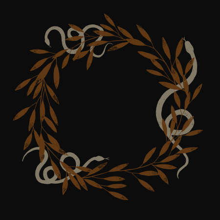 frame vector branches and the snake pencil drawing, vintage style graphic illustration