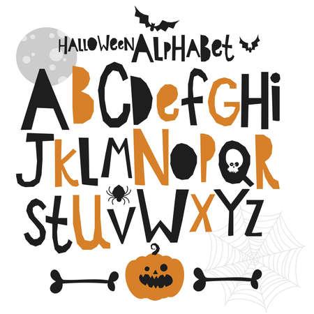 Halloween alphabet letters set, vector illustration, for design make up your words,のイラスト素材