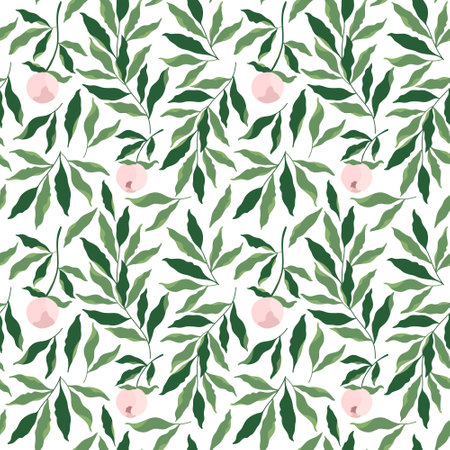 pink bouquet peony flower and leaves, vector drawing pattern seamless patternのイラスト素材